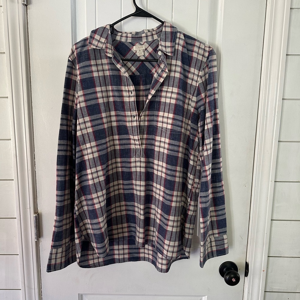 J. Crew Plaid Top - Navy, Red, White